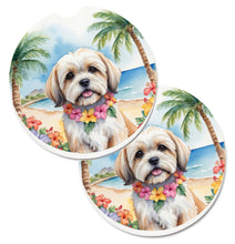 Load image into Gallery viewer, Lhasa Apso Luau Car Coasters – Set of 2 - Absorbent Stone with Fun &amp; Functional Artwork