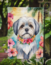 Load image into Gallery viewer, Lhasa Apso Luau Garden Flag – Tropical Dog Decor with Hibiscus &amp; Palm Leaves