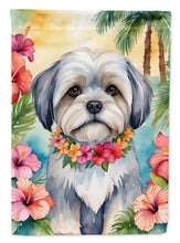 Load image into Gallery viewer, Lhasa Apso Luau Garden Flag – Tropical Dog Decor with Hibiscus &amp; Palm Leaves