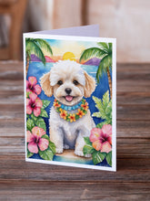 Load image into Gallery viewer, Maltipoo Luau Greeting Cards - Blank Note Cards – 8-Pack of Artist-Designed Cards with Envelopes