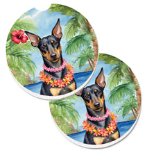 Load image into Gallery viewer, Manchester Terrier Luau Car Coasters – Set of 2 - Absorbent Stone with Fun &amp; Functional Artwork