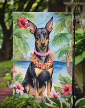 Load image into Gallery viewer, Manchester Terrier Luau Garden Flag – Tropical Dog Decor with Hibiscus &amp; Palm Leaves