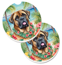Load image into Gallery viewer, Mastiff Luau Car Coasters – Set of 2 - Absorbent Stone with Fun &amp; Functional Artwork