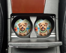 Load image into Gallery viewer, Norfolk Terrier Luau Car Coasters – Set of 2 - Absorbent Stone with Fun &amp; Functional Artwork