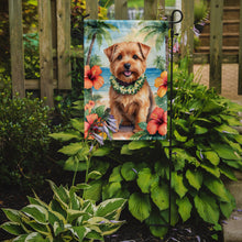 Load image into Gallery viewer, Norfolk Terrier Luau Garden Flag – Tropical Dog Decor with Hibiscus &amp; Palm Leaves