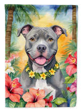 Load image into Gallery viewer, Pit Bull Terrier Luau Garden Flag – Tropical Dog Decor with Hibiscus &amp; Palm Leaves