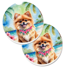 Load image into Gallery viewer, Pomeranian Luau Car Coasters – Set of 2 - Absorbent Stone with Fun &amp; Functional Artwork