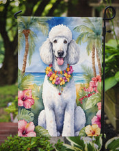 Load image into Gallery viewer, White Poodle Luau Garden Flag – Tropical Dog Decor with Hibiscus &amp; Palm Leaves