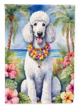Load image into Gallery viewer, White Poodle Luau Garden Flag – Tropical Dog Decor with Hibiscus &amp; Palm Leaves