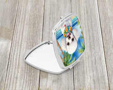 Load image into Gallery viewer, White Poodle Luau Compact Mirror – Stylish Purse Mirror with Artistic Covers