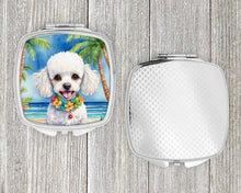 Load image into Gallery viewer, White Poodle Luau Compact Mirror – Stylish Purse Mirror with Artistic Covers