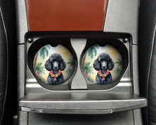 Load image into Gallery viewer, Black Poodle Luau Car Coasters – Set of 2 - Absorbent Stone with Fun &amp; Functional Artwork