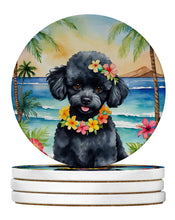 Load image into Gallery viewer, Black Poodle Luau Large Sandstone Coasters Pack of 4