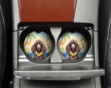 Load image into Gallery viewer, Chocolate Poodle Luau Car Coasters – Set of 2 - Absorbent Stone with Fun &amp; Functional Artwork