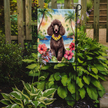 Load image into Gallery viewer, Chocolate Poodle Luau Garden Flag – Tropical Dog Decor with Hibiscus &amp; Palm Leaves
