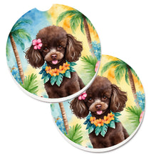 Load image into Gallery viewer, Chocolate Poodle Luau Car Coasters – Set of 2 - Absorbent Stone with Fun &amp; Functional Artwork