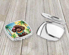 Load image into Gallery viewer, Chocolate Poodle Luau Compact Mirror – Stylish Purse Mirror with Artistic Covers
