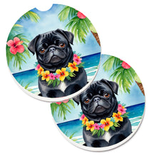 Load image into Gallery viewer, Black Pug Luau Car Coasters – Set of 2 - Absorbent Stone with Fun &amp; Functional Artwork