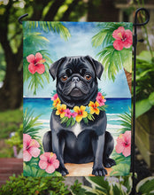 Load image into Gallery viewer, Black Pug Luau Garden Flag – Tropical Dog Decor with Hibiscus &amp; Palm Leaves