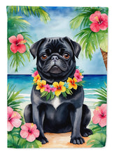 Load image into Gallery viewer, Black Pug Luau Garden Flag – Tropical Dog Decor with Hibiscus &amp; Palm Leaves