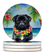 Load image into Gallery viewer, Black Pug Luau Large Sandstone Coasters Pack of 4