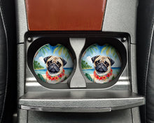 Load image into Gallery viewer, Pug Luau Car Coasters – Set of 2 - Absorbent Stone with Fun &amp; Functional Artwork