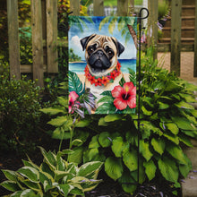 Load image into Gallery viewer, Pug Luau Garden Flag – Tropical Dog Decor with Hibiscus &amp; Palm Leaves