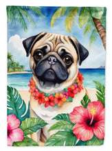 Load image into Gallery viewer, Pug Luau Garden Flag – Tropical Dog Decor with Hibiscus &amp; Palm Leaves