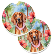 Load image into Gallery viewer, Redbone Coonhound Luau Car Coasters – Set of 2 - Absorbent Stone with Fun &amp; Functional Artwork
