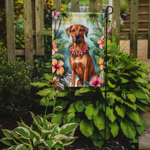 Load image into Gallery viewer, Rhodesian Ridgeback Luau Garden Flag – Tropical Dog Decor with Hibiscus &amp; Palm Leaves