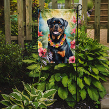 Load image into Gallery viewer, Rottweiler Luau Garden Flag – Tropical Dog Decor with Hibiscus &amp; Palm Leaves