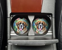Load image into Gallery viewer, Saint Bernard Luau Car Coasters – Set of 2 - Absorbent Stone with Fun &amp; Functional Artwork