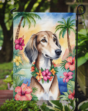 Load image into Gallery viewer, Saluki Luau Garden Flag – Tropical Dog Decor with Hibiscus &amp; Palm Leaves