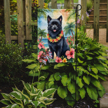 Load image into Gallery viewer, Schipperke Luau Garden Flag – Tropical Dog Decor with Hibiscus &amp; Palm Leaves