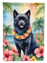 Load image into Gallery viewer, Schipperke Luau Garden Flag – Tropical Dog Decor with Hibiscus &amp; Palm Leaves