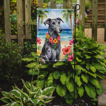Load image into Gallery viewer, Scottish Deerhound Luau Garden Flag – Tropical Dog Decor with Hibiscus &amp; Palm Leaves