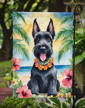 Load image into Gallery viewer, Scottish Terrier Luau Garden Flag – Tropical Dog Decor with Hibiscus &amp; Palm Leaves