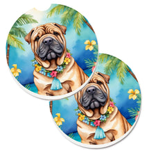 Load image into Gallery viewer, Shar Pei Luau Car Coasters – Set of 2 - Absorbent Stone with Fun &amp; Functional Artwork