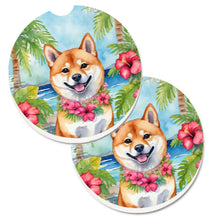 Load image into Gallery viewer, Shiba Inu Luau Car Coasters – Set of 2 - Absorbent Stone with Fun &amp; Functional Artwork