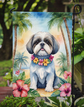 Load image into Gallery viewer, Shih Tzu Luau Garden Flag – Tropical Dog Decor with Hibiscus &amp; Palm Leaves