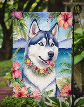 Load image into Gallery viewer, Siberian Husky Luau Garden Flag – Tropical Dog Decor with Hibiscus &amp; Palm Leaves