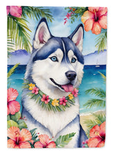Load image into Gallery viewer, Siberian Husky Luau Garden Flag – Tropical Dog Decor with Hibiscus &amp; Palm Leaves
