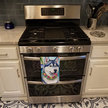 Load image into Gallery viewer, Siberian Husky Luau Kitchen Towel