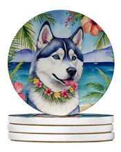 Load image into Gallery viewer, Siberian Husky Luau Large Sandstone Coasters Pack of 4