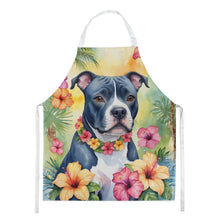 Load image into Gallery viewer, Staffordshire Bull Terrier Luau Apron – Artist-Designed Kitchen, BBQ &amp; Craft Apron