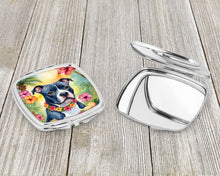 Load image into Gallery viewer, Staffordshire Bull Terrier Luau Compact Mirror – Stylish Purse Mirror with Artistic Covers