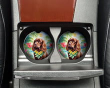 Load image into Gallery viewer, Sussex Spaniel Luau Car Coasters – Set of 2 - Absorbent Stone with Fun &amp; Functional Artwork