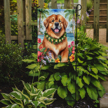 Load image into Gallery viewer, Tibetan Mastiff Luau Garden Flag – Tropical Dog Decor with Hibiscus &amp; Palm Leaves