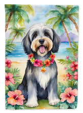 Load image into Gallery viewer, Tibetan Terrier Luau Garden Flag – Tropical Dog Decor with Hibiscus &amp; Palm Leaves