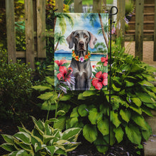 Load image into Gallery viewer, Weimaraner Luau Garden Flag – Tropical Dog Decor with Hibiscus &amp; Palm Leaves